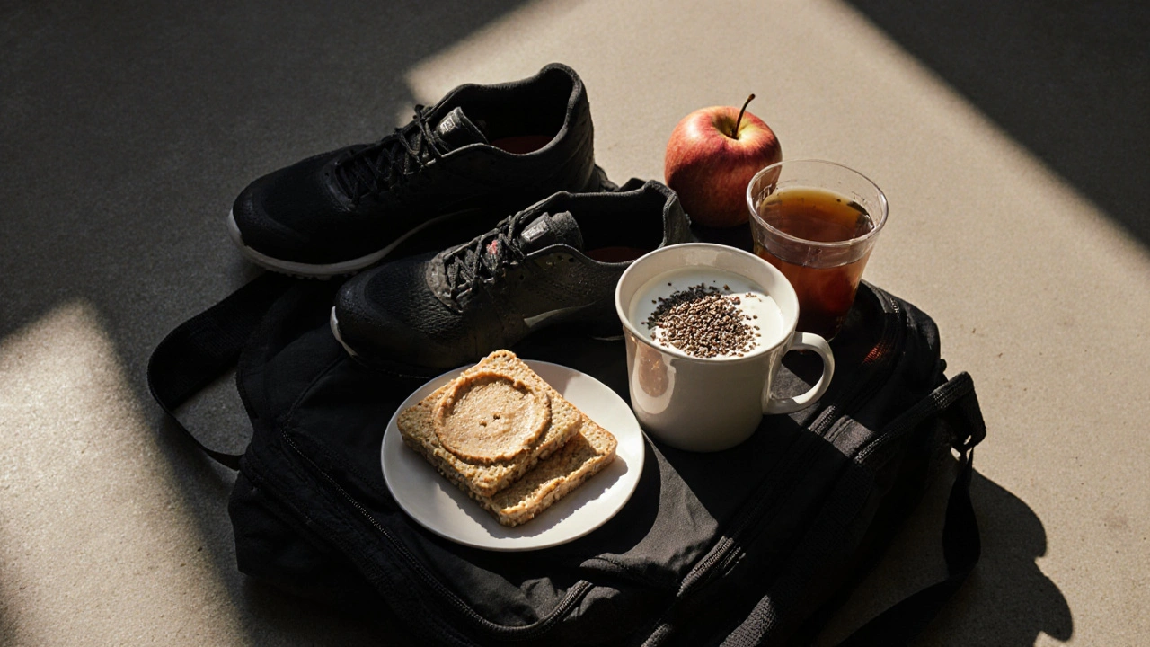 Soccer player&#039;s light breakfast of rice cakes, hummus, yogurt, and apple.