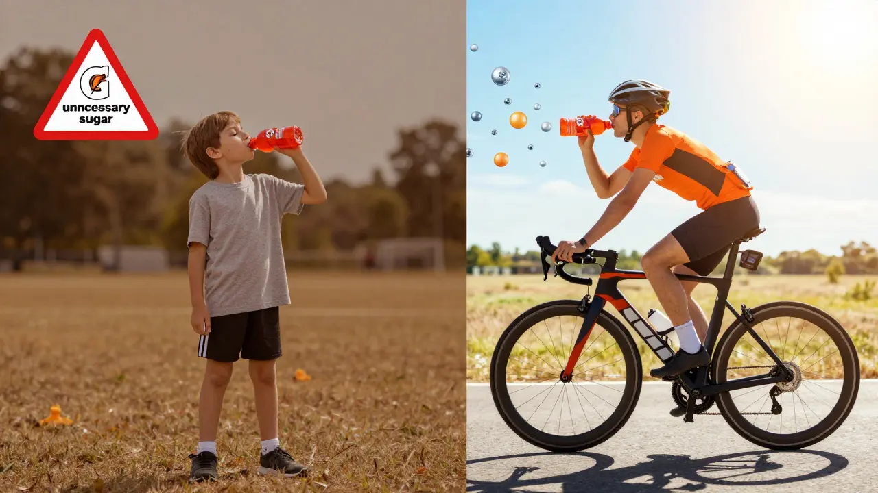 Split image: child with unnecessary sports drink vs athlete using it properly