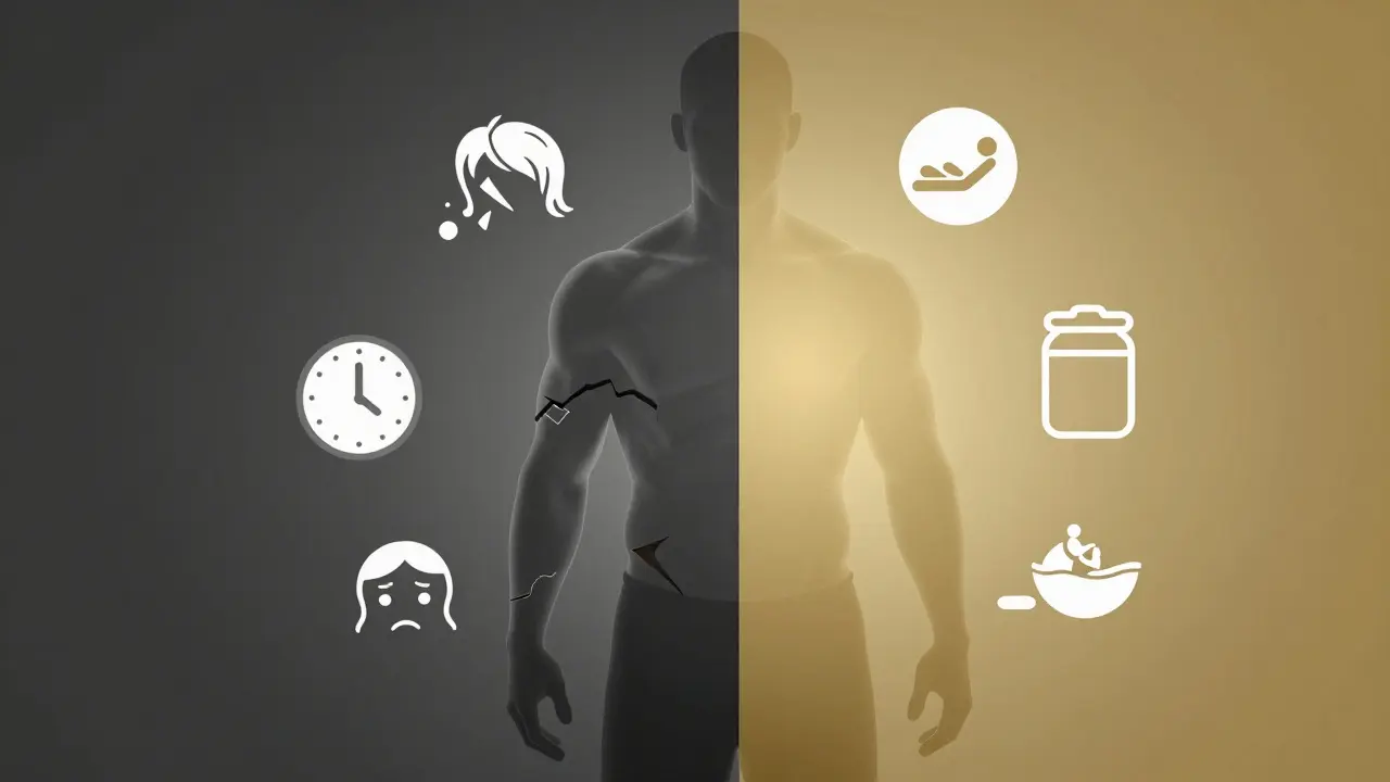A human body silhouette showing metabolic damage on one side and balanced health on the other.