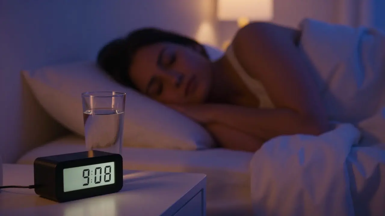 A peaceful bedroom scene at night symbolizing the importance of sleep for weight loss