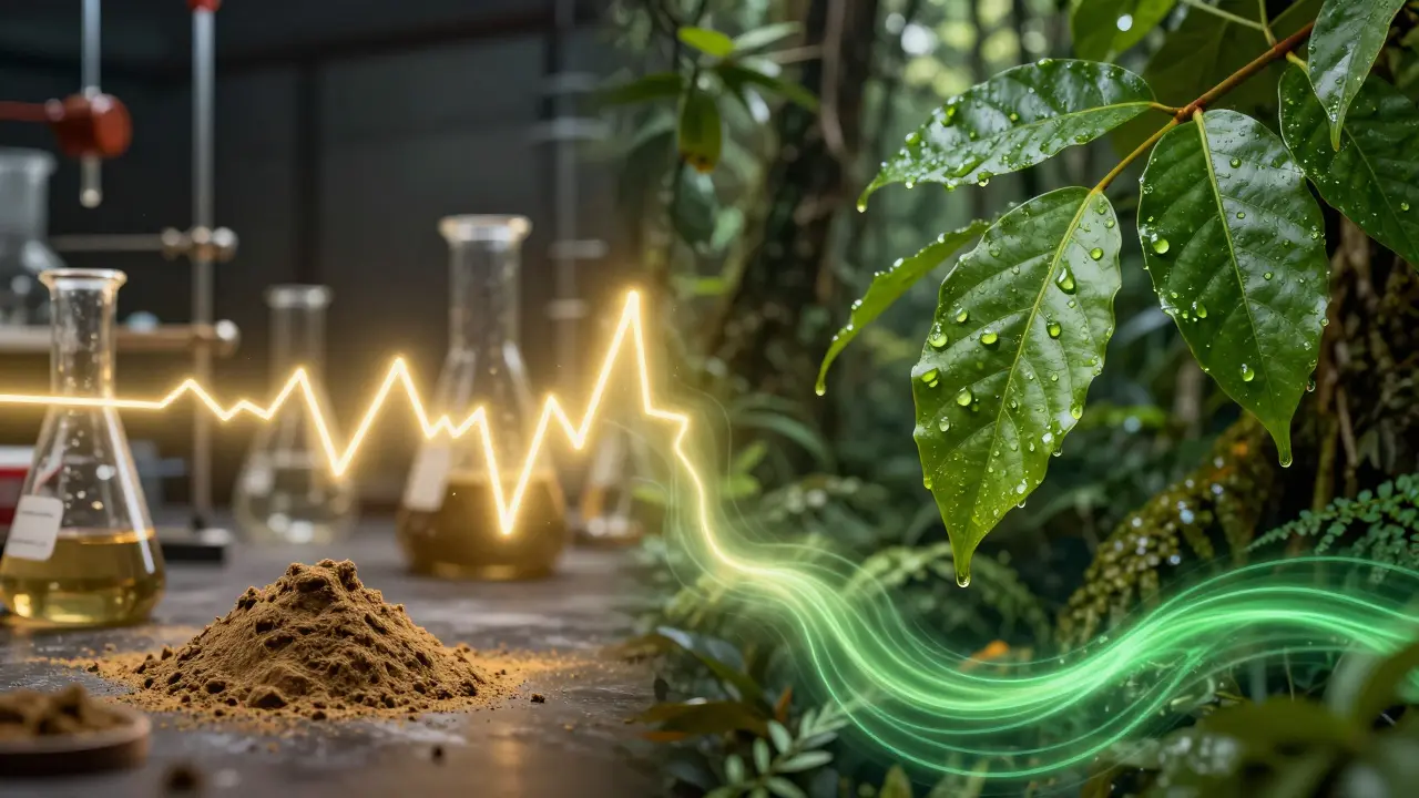 Comparison of synthetic caffeine laboratory and natural Amazonian energy leaves.